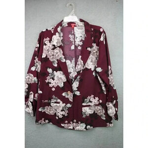 Guess Women's Roll Tab Blazer-Faux Pockets-Floral-Large